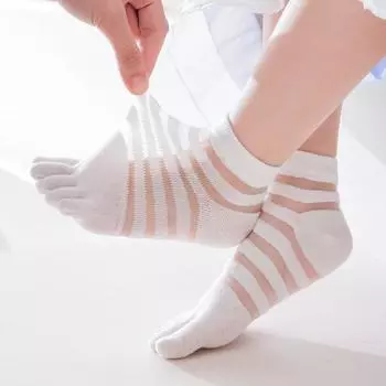 Летние детские сетчатые хлопковые носки с пятью пальцами в Корейском японском стиле, милые носки с пятью пальцами, детские чулки для мальчиков и девочек 7-12 years old чёрный