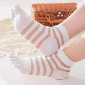 Летние детские сетчатые хлопковые носки с пятью пальцами в Корейском японском стиле, милые носки с пятью пальцами, детские чулки для мальчиков и девочек M чёрный