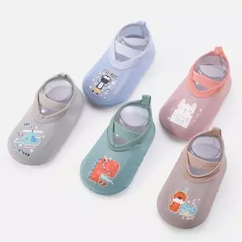 Летние детские сетчатые противоскользящие носки для бассейна и пляжа с ремешками, напольная обувь с милыми мультяшными животными, водная обувь, тапочки для серфинга босиком XXS