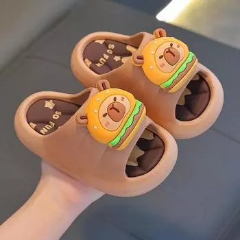 Летние детские тапочки Capibara, нескользящие, для мальчиков и девочек, идеально подходят для использования в помещении, дома и для купания 24/25 светло-коричневого
