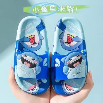 Летние детские тапочки с акулами: Мультяшный дизайн, легкая, дышащая и мягкая подошва для комфортного ношения в помещении. Size 26-27 королевский синий
