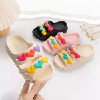 Летние детские тапочки Шлепанцы для мальчиков и девочек Домашние тапочки Love Dinosaur Толстые подошвы Противоскользящие износостойкие тапочки 26-27