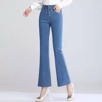 Летние девятиминутные джинсы с высокой талией, большие размеры, эластичные женские брюки-клеш, тонкие тонкие секции 26 светло-синий