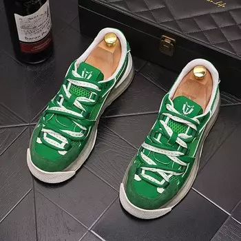 Летние дизайнерские мужские кроссовки Уникальные туфли на платформе Зелено-белые мужские повседневные туфли Ленивые лоферы 38