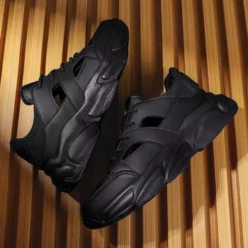 Летние дизайнерские новые полые платформенные кожаные мужские кроссовки Модные повседневные мужские спортивные туфли на мягкой подошве Мужские сандалии 39