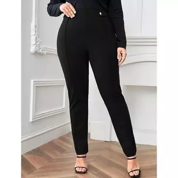 Летние длинные брюки с высокой талией больших размеров, женские тонкие облегающие женские брюки большого размера, повседневные черные брюки XL чёрный