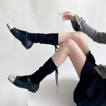 Летние длинные носки в стиле Лолиты для девочек, женские повязки с лентой и бантом, милые носки среднего размера в стиле балета, однотонные тонкие носки EUR 34-39