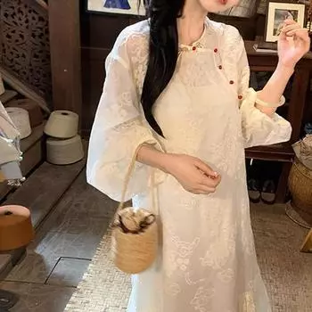 Летние длинные платья Tencel с вышивкой в стиле кантри S белый