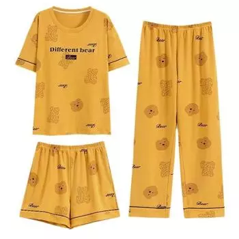 Летние дни Милый костюм-тройка Пижама Домашняя одежда для женщин с подушками С короткими рукавами Можно носить на улице Досуг Домашняя одежда M жёлтый