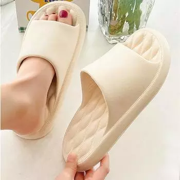 Летние домашние сандалии из ЭВА для ванной комнаты, женские нескользящие тапочки с толстой подошвой, большой размер 36-37 чёрный