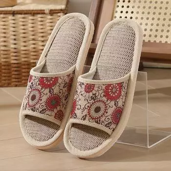 Летние домашние тапочки из льна для дома, хлопковые и льняные сандалии и тапочки из ЭВА для домашнего обихода 36-37 зелёный