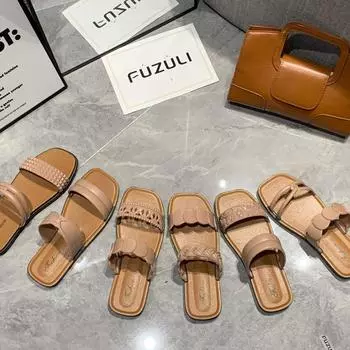 Летние домашние тапочки женские новые модные ретро-тапочки с сандалиями для дома на плоской подошве повседневные тапочки для улицы 36 коричневый