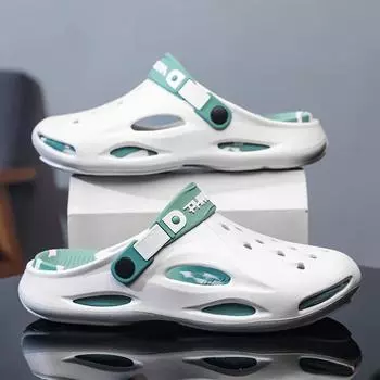 Летние дырчатые туфли мужские трендовые полые с закрытым носком нескользящие сандалии на мягкой подошве носить толстую подошву пляжные мужские шлепанцы 36-37 белый