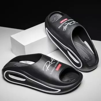 Летние дышащие домашние уличные тапочки с толстой подошвой, мужские повседневные пляжные сандалии 35-36 чёрный