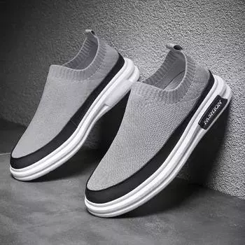 Летние дышащие кроссовки Slip on, модная повседневная обувь на платформе, мужские трикотажные лоферы, мокасины, нескользящие повседневные туфли 39 чёрный