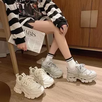 Летние дышащие легкие женские туфли Daddy Shoes повседневные кроссовки на толстой подошве увеличенные повседневные туфли модные кроссовки на толстой подошве 35 покинуть белый