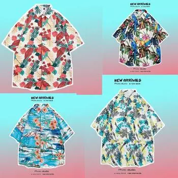 Летние дышащие модные принты, модные крутые модные гавайские рубашки, топы для пляжной вечеринки, мужские рубашки с короткими рукавами и цветочным принтом M белый/красный