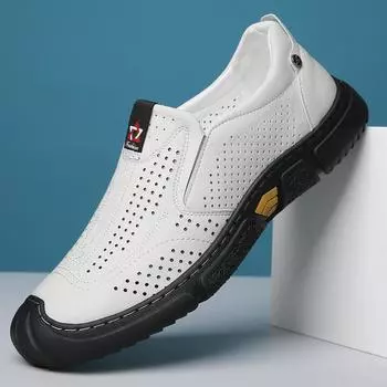Летние дышащие мокасины с выемкой, мужская модная обувь, новые удобные мужские кроссовки на толстой подошве, классическая повседневная обувь ручной работы из кожи 38 чёрный