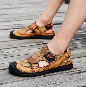 Летние дышащие мужские пляжные кожаные дизайнерские тапочки, нескользящие мюли, роскошные сандалии-гладиаторы Roma, мужские повседневные шлепанцы, новинка 39