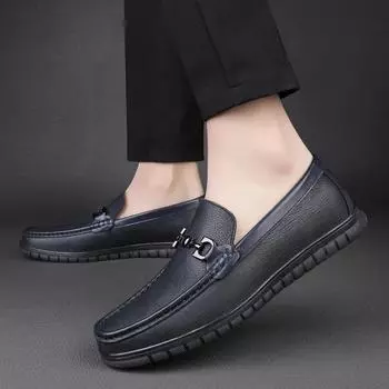 Летние дышащие мужские повседневные мокасины из натуральной кожи, удобные туфли без застежек, легкие мужские туфли для вождения, мокасины Hombre 37 чёрный