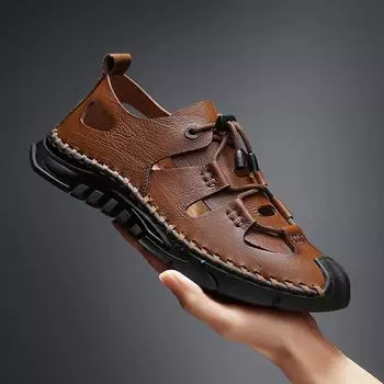 Летние дышащие мужские сандалии легкие уличные пляжные сандалии повседневная обувь 39 темно-коричневого