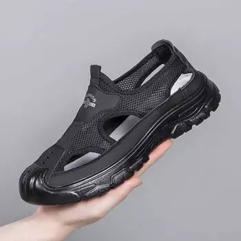 Летние дышащие мужские сандалии-мешки с ажурной сеткой, обувь с отверстиями, для отдыха на открытом воздухе, нескользящая, легкая, спортивная, пляжная обувь 39