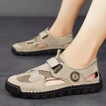 Летние дышащие мужские сандалии, модные римские сандалии, повседневная мужская обувь из сетки на платформе, мужские пляжные сандалии для отдыха на открытом воздухе 39 хаки