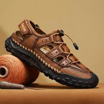 Летние дышащие мужские сандалии, модные римские сандалии, повседневная мужская обувь из сетки на платформе, мужские пляжные сандалии для отдыха на открытом воздухе 39 чёрный