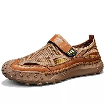Летние дышащие мужские сандалии, модные римские сандалии, повседневная обувь из сетки ручной работы, мужские пляжные сандалии на платформе для отдыха на открытом воздухе 39 коричневый