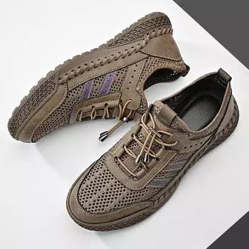 Летние дышащие мужские туфли с одной педалью, ленивые туфли с полой сеткой, модные тонкие легкие мужские туфли для спорта и отдыха 38 хаки