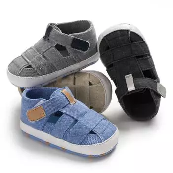 Летние дышащие противоскользящие полые дизайнерские туфли для маленьких мальчиков, сандалии для малышей, первые ходунки на мягкой подошве L чёрный