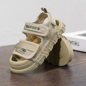 Летние дышащие сандалии для мальчиков. Новые модные спортивные пляжные сандалии на мягкой подошве с песком. 22 чёрный