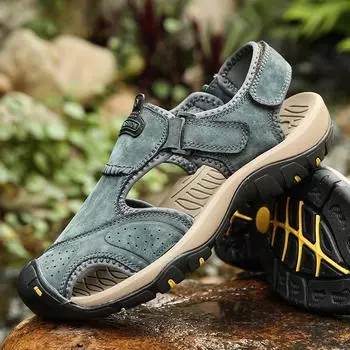 Летние дышащие сандалии из натуральной кожи для мужчин, нескользящие тапочки для спорта на открытом воздухе, пляжная обувь, мужская нескользящая обувь для ходьбы вброд 38