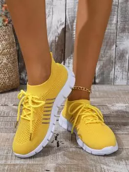 Летние дышащие сетчатые кроссовки для женщин 2024 года, легкие кроссовки для ходьбы, женские, желтые, в спортивном и минималистичном стиле, спортивные кроссовки 35 чёрный