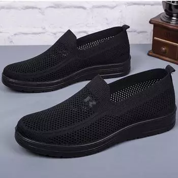 Летние дышащие сетчатые туфли из старой пекинской ткани. Мужская нескользящая обувь на мягкой подошве для людей среднего и пожилого возраста. 38 серый