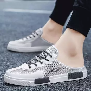 Летние дышащие сетчатые туфли с ажурными вставками и модными носками, полутапочки и туфли-педали 38 чёрный