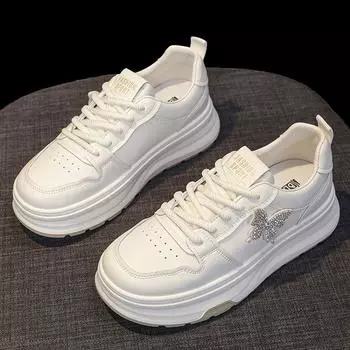 Летние дышащие тонкие туфли женские кожаные маленькие белые туфли весна и осень новые повседневные спортивные туфли на толстой подошве 35