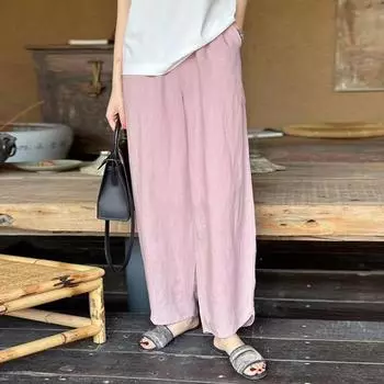 Летние дышащие укороченные шаровары Johnature, простые свободные повседневные женские брюки с высокой талией и карманами