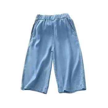 Летние джинсовые брюки из искусственного шелка для девочек - легкие широкие джинсы для подростков 120 синий
