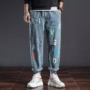 Летние джинсовые брюки Quarter мужские, модные, эластичные, корейская версия, свободные, прямые, мужские, модные, весенний стиль 42