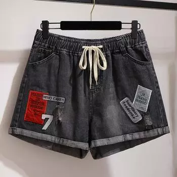 Летние джинсовые шорты больших размеров с дырками, женские повседневные джинсовые шорты, свободные джинсовые шорты с высокой талией