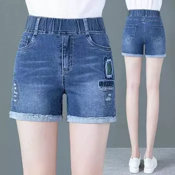 Летние джинсовые шорты для девочек с резинкой на талии и высокой эластичностью. Сезонные джинсовые шорты с завышенной талией и верхней одеждой для женщин. L