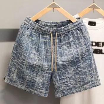 Летние джинсовые шорты мужские модные повседневные шорты с эластичной талией мужская летняя одежда M(45kg-55kg)