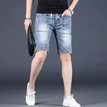 Летние джинсовые шорты, мужские тонкие прямые свободные укороченные брюки, повседневные мужские брюки 28 светло-синий