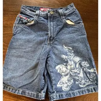 Летние джинсовые шорты с винтажной графикой Джинсовые шорты для молодежи Джинсы-скейтеры в стиле ретро Джинсы Y2k Мешковатые джорты S