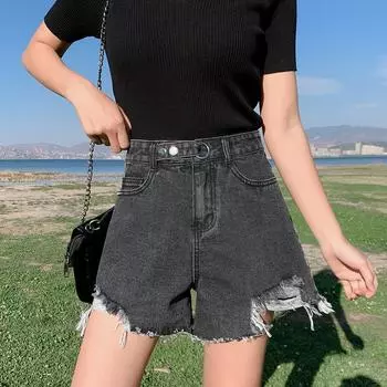 Летние джинсовые шорты с высокой талией, джинсовые широкие брюки для женщин XXL