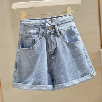 Летние джинсовые шорты с высокой талией, женские повседневные свободные женские модные синие короткие джинсы с закатанным краем и карманами, женские S белый