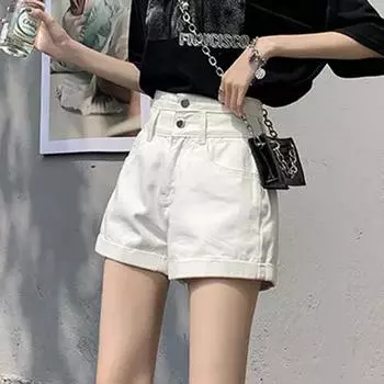 Летние джинсовые шорты женские белые простые уличные шорты с высокой талией джинсовые шорты А-силуэта XXL белый