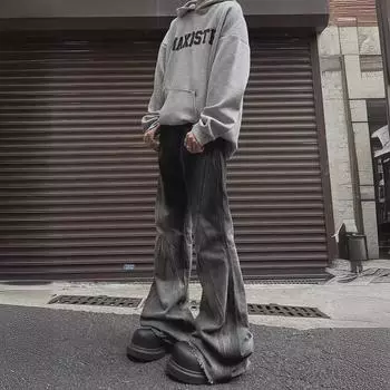 Летние джинсы для мальчиков в стиле ретро с градиентом, расклешенные - повседневный свободный крой XXXL серый/чёрный