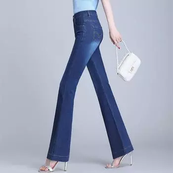 Летние джинсы-клеш с высокой талией, тонкие прямые брюки-клеш 26 темно-синий